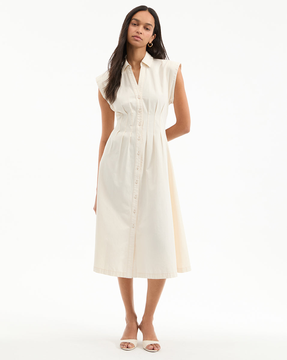 Fit-and-Flare Cotton Midi Dress with V-Neck | Ruben