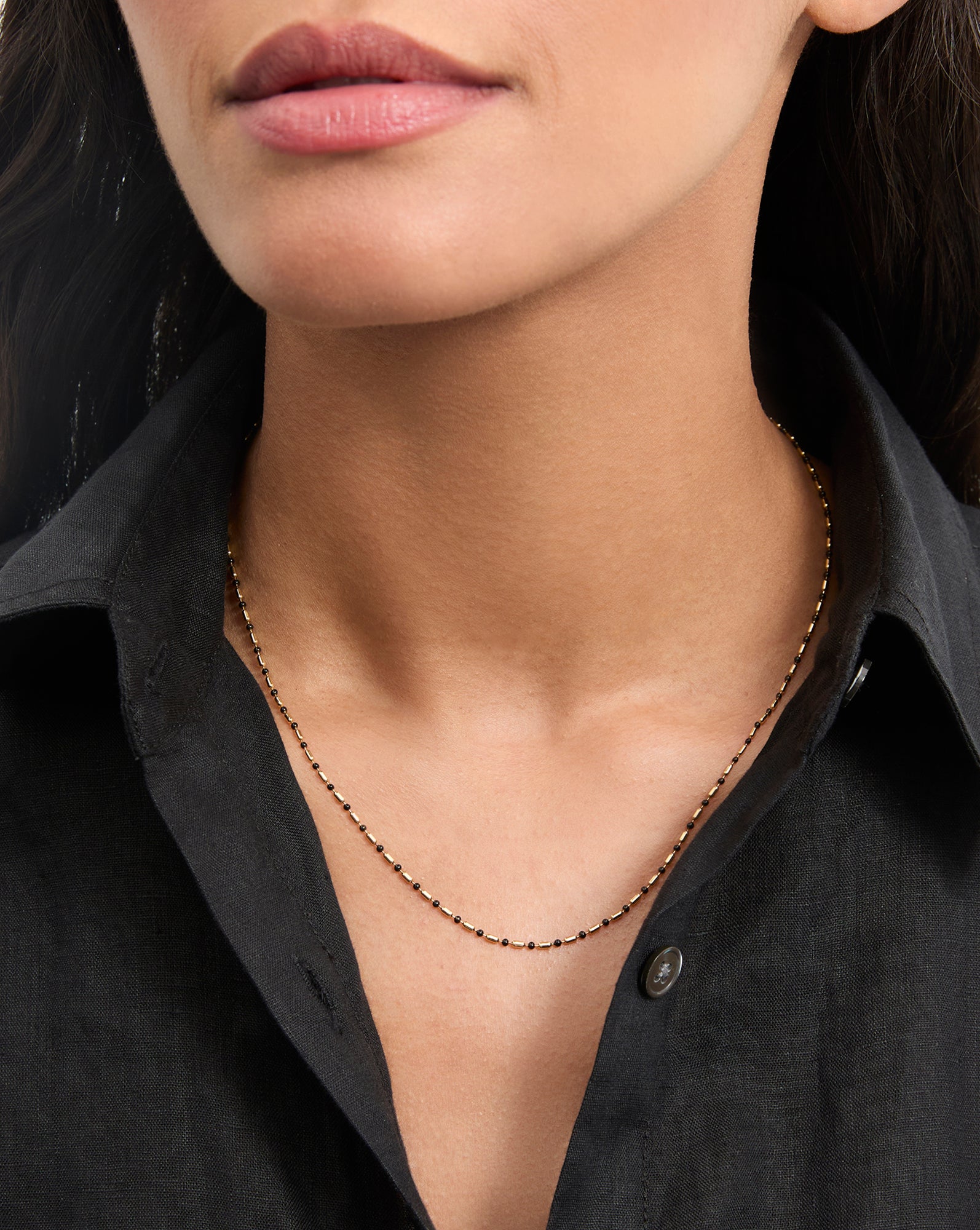 18" Gold-Plated Enamel Bead Chain Necklace for Layering | VB