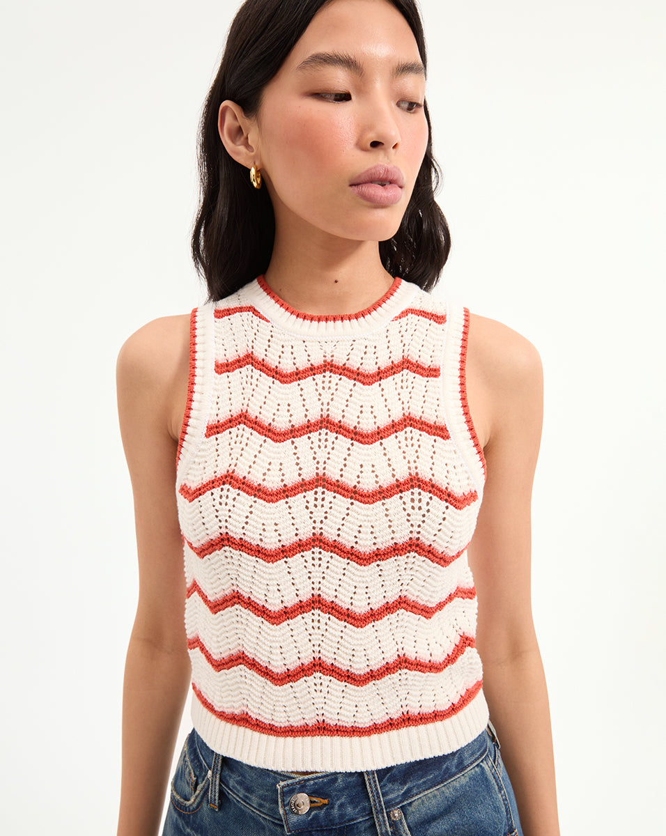 Cropped Knit Tank Top with Chevron Pattern | Jerrel
