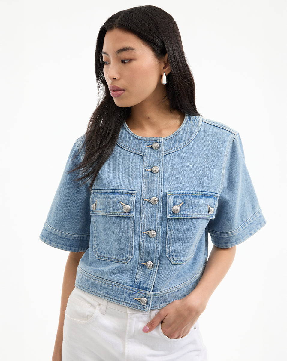 Short Sleeve Denim Jacket for Women - Cropped & Light Wash | Elias