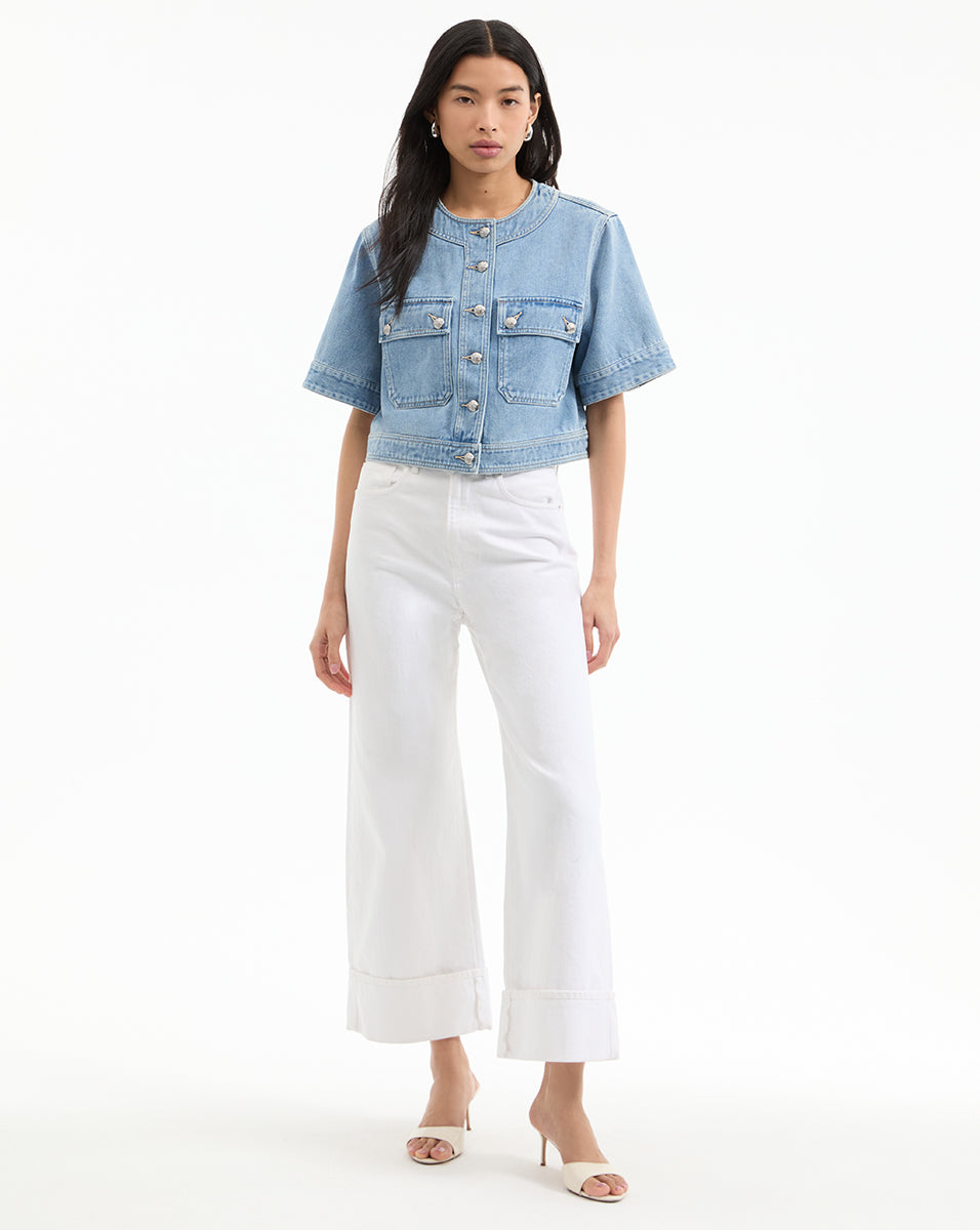 Short Sleeve Denim Jacket for Women - Cropped & Light Wash | Elias