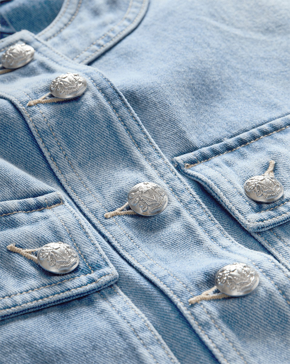 Short Sleeve Denim Jacket for Women - Cropped & Light Wash | Elias