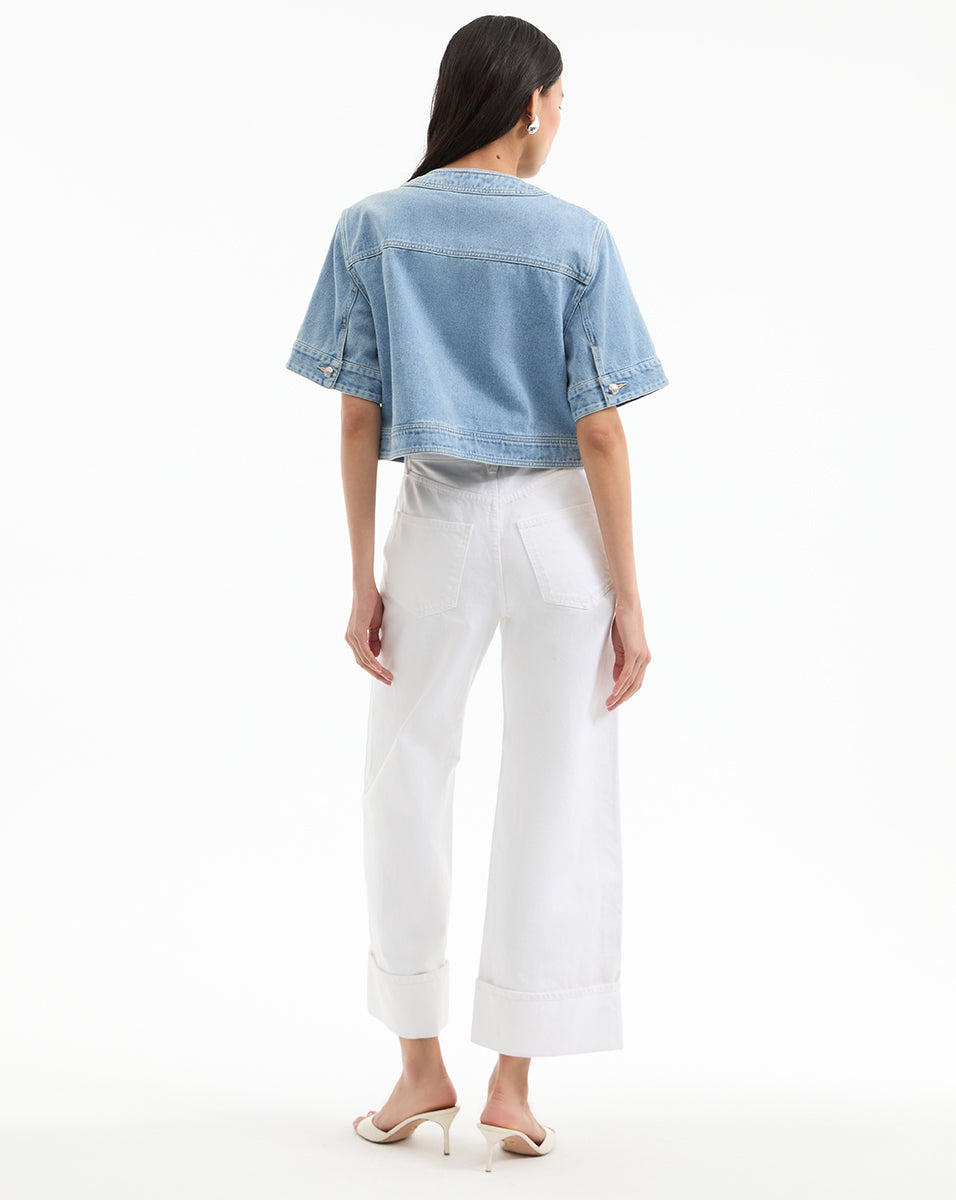 Short Sleeve Denim Jacket for Women - Cropped & Light Wash | Elias