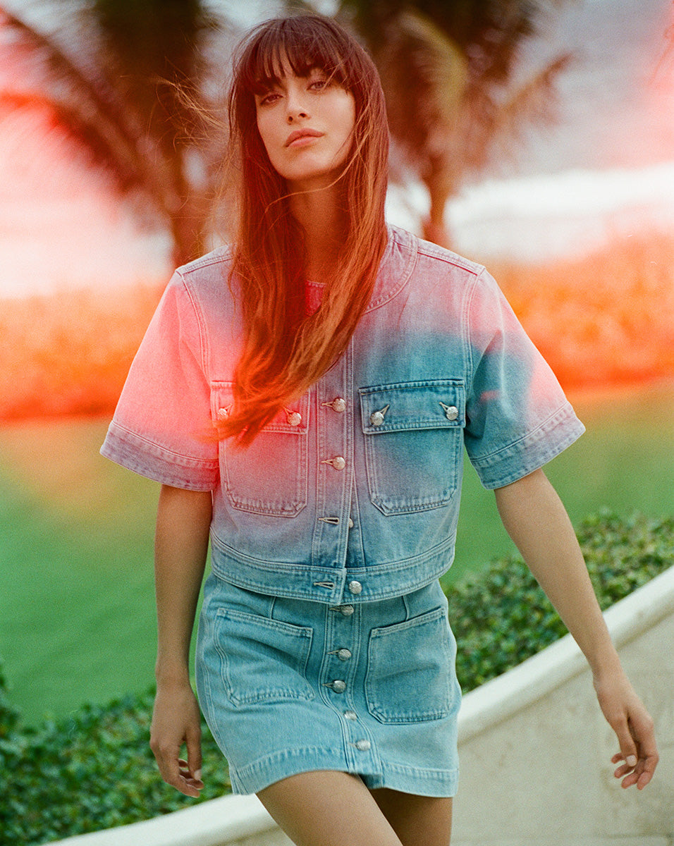 Short Sleeve Denim Jacket for Women - Cropped & Light Wash | Elias