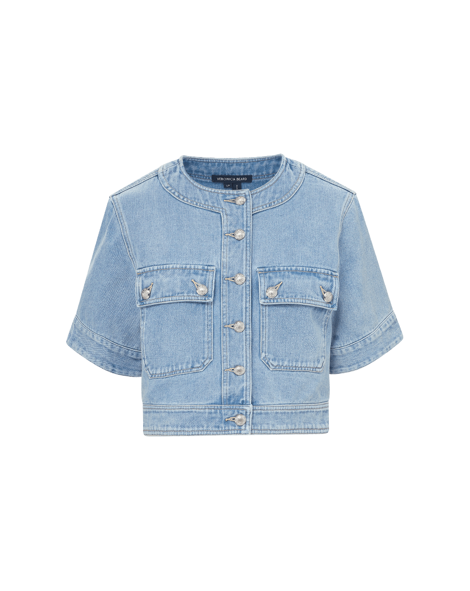 Short Sleeve Denim Jacket for Women - Cropped & Light Wash | Elias