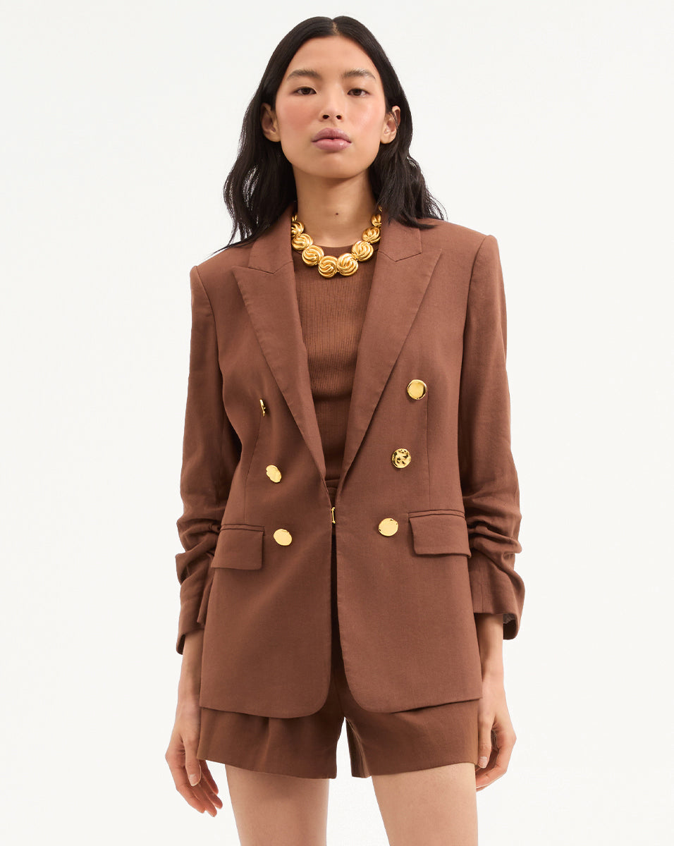 Brown Italian Linen Dickey Jacket with Gold Buttons | Beacon