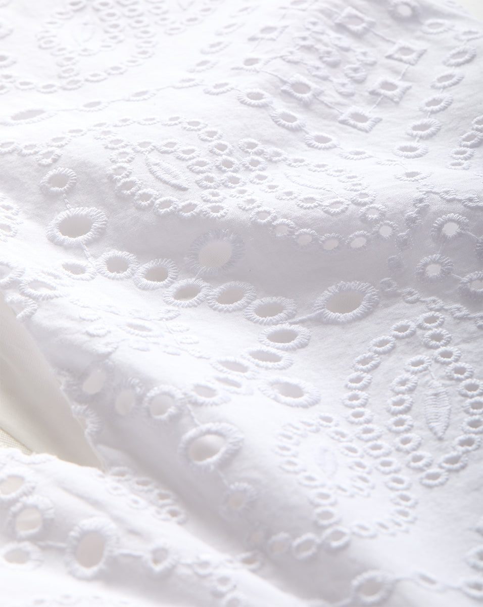 Eyelet Midi Dress in Cotton with V Neck & Cap Sleeves | Aven
