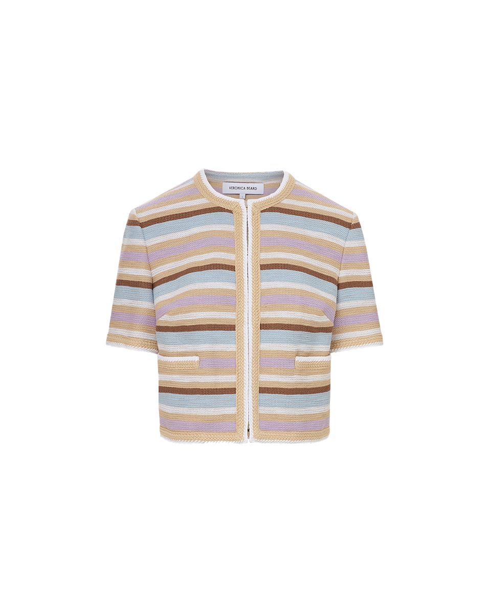 Stylish Cropped Short-Sleeve Jacket in Faded Stripes | Wyatt