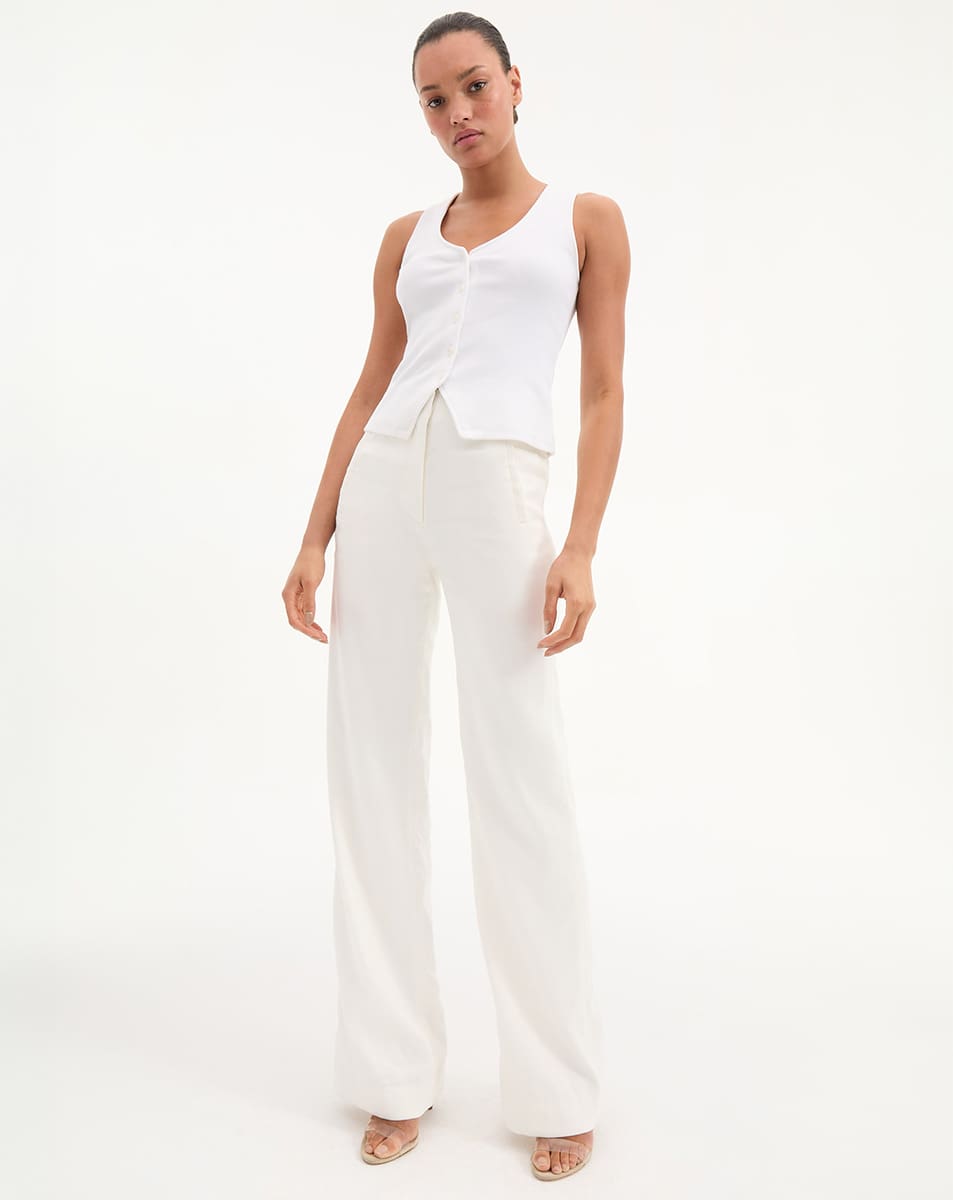 Wide-Leg Linen Pants with Stretch & Waistband | Jude