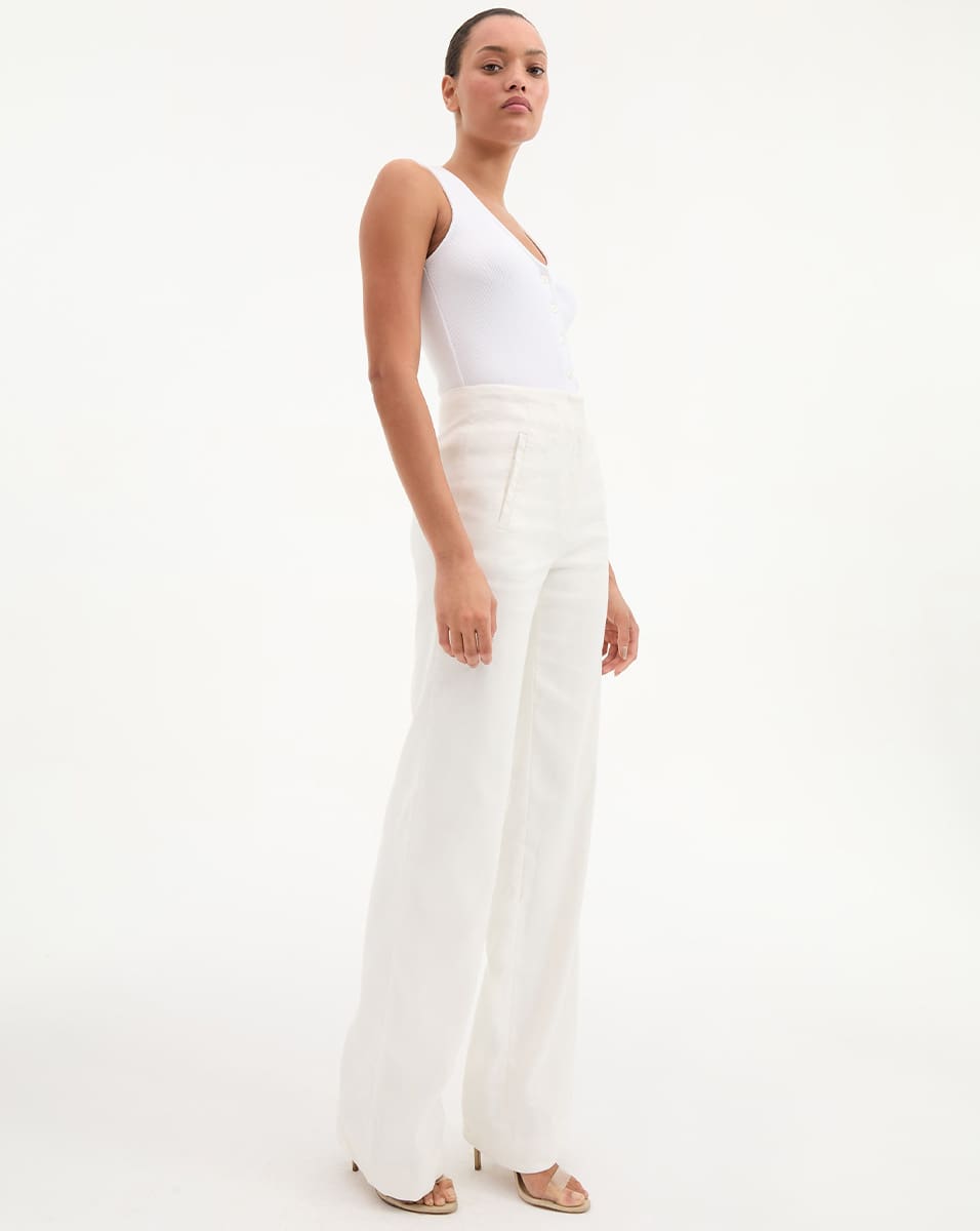 Wide-Leg Linen Pants with Stretch & Waistband | Jude