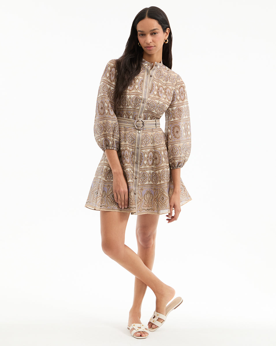 Silk-Linen Mini Dress with Relaxed Fit & O-Ring Belt | Kumar