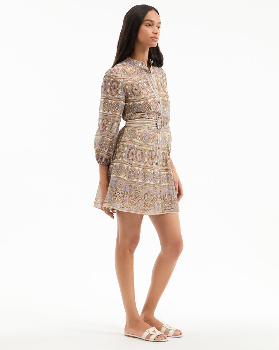 Silk-Linen Mini Dress with Relaxed Fit & O-Ring Belt | Kumar