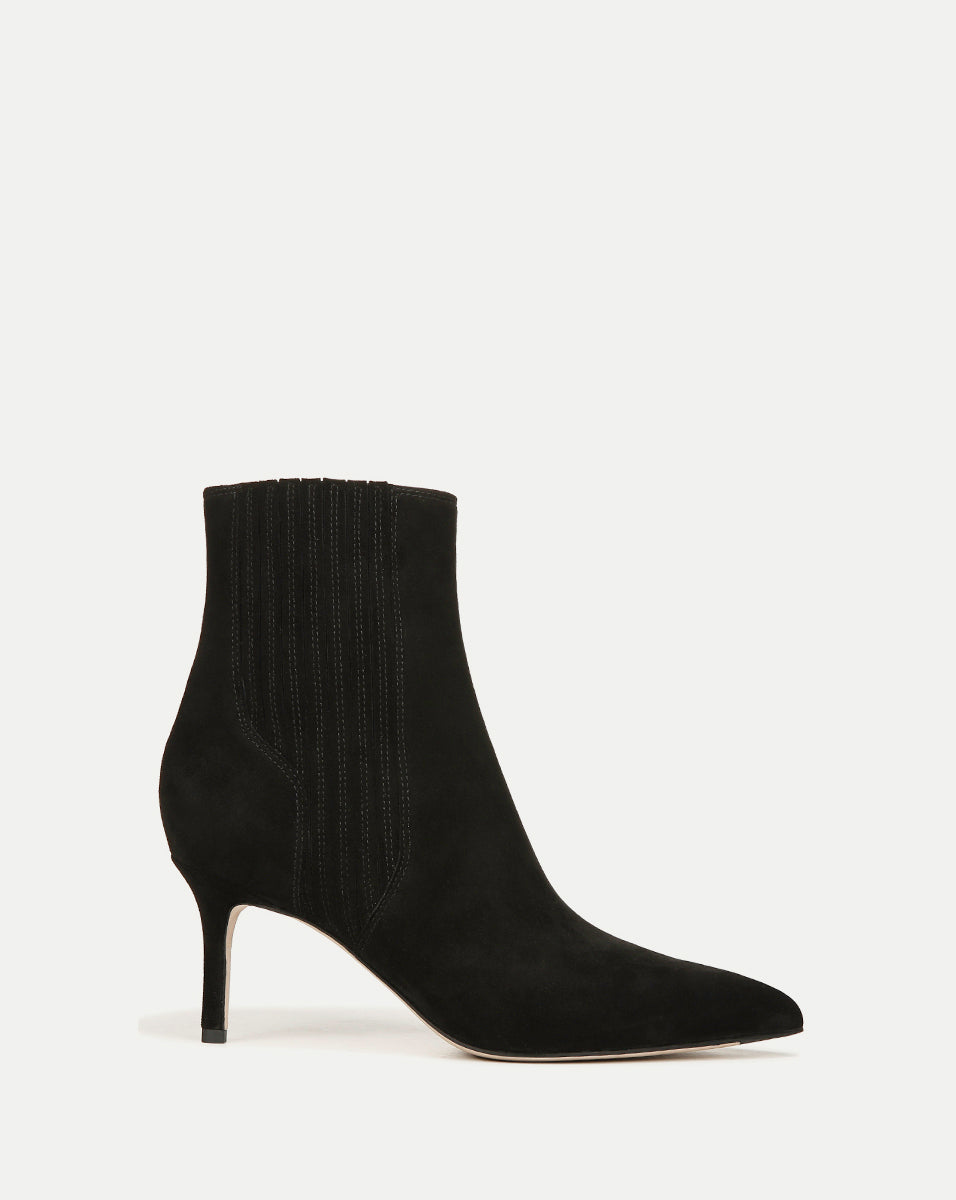 Suede Mid-Heel Booties with Pointed Toe & Pull-On Design | Lisa