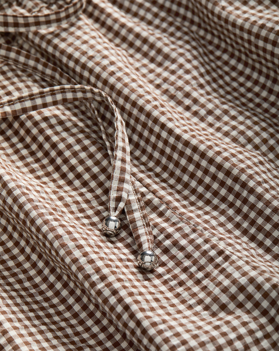 Seersucker Cotton Shorts with Elastic Waist | Tijana Gingham