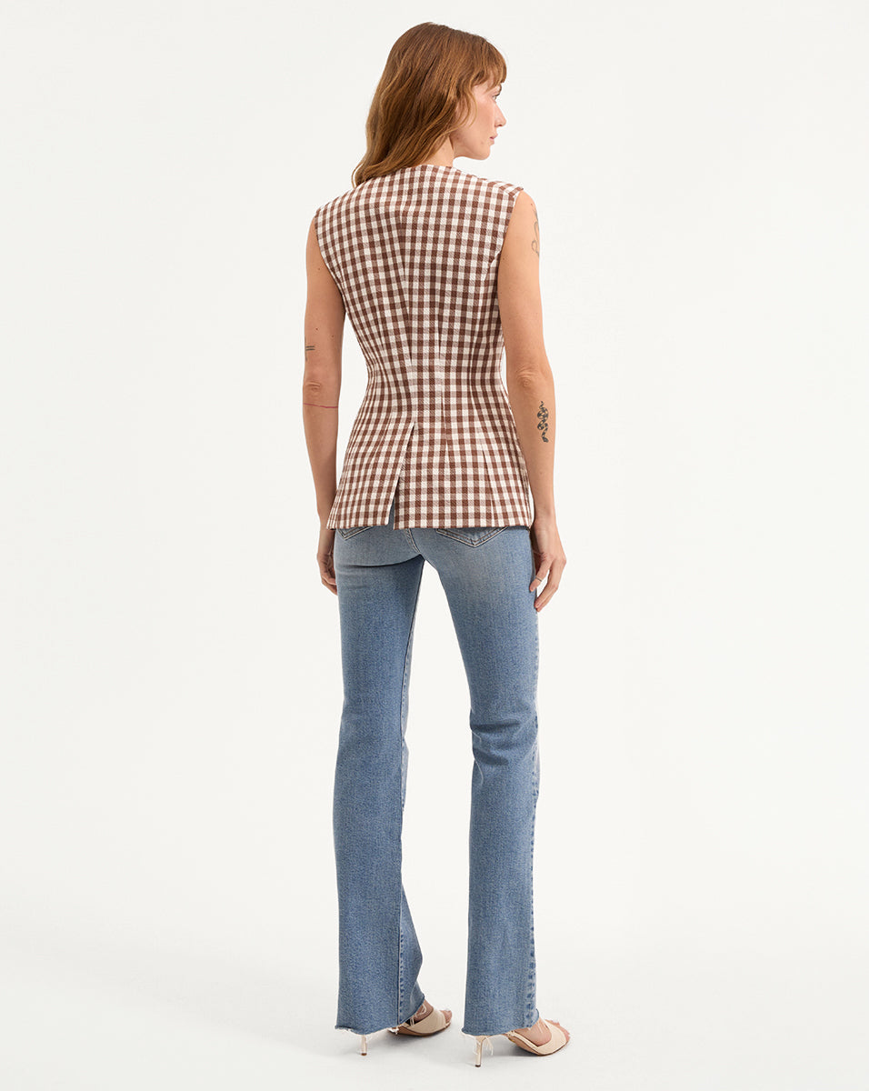 Seersucker Gingham Vest for Women | Lois Cotton Stretch Waist-Defined