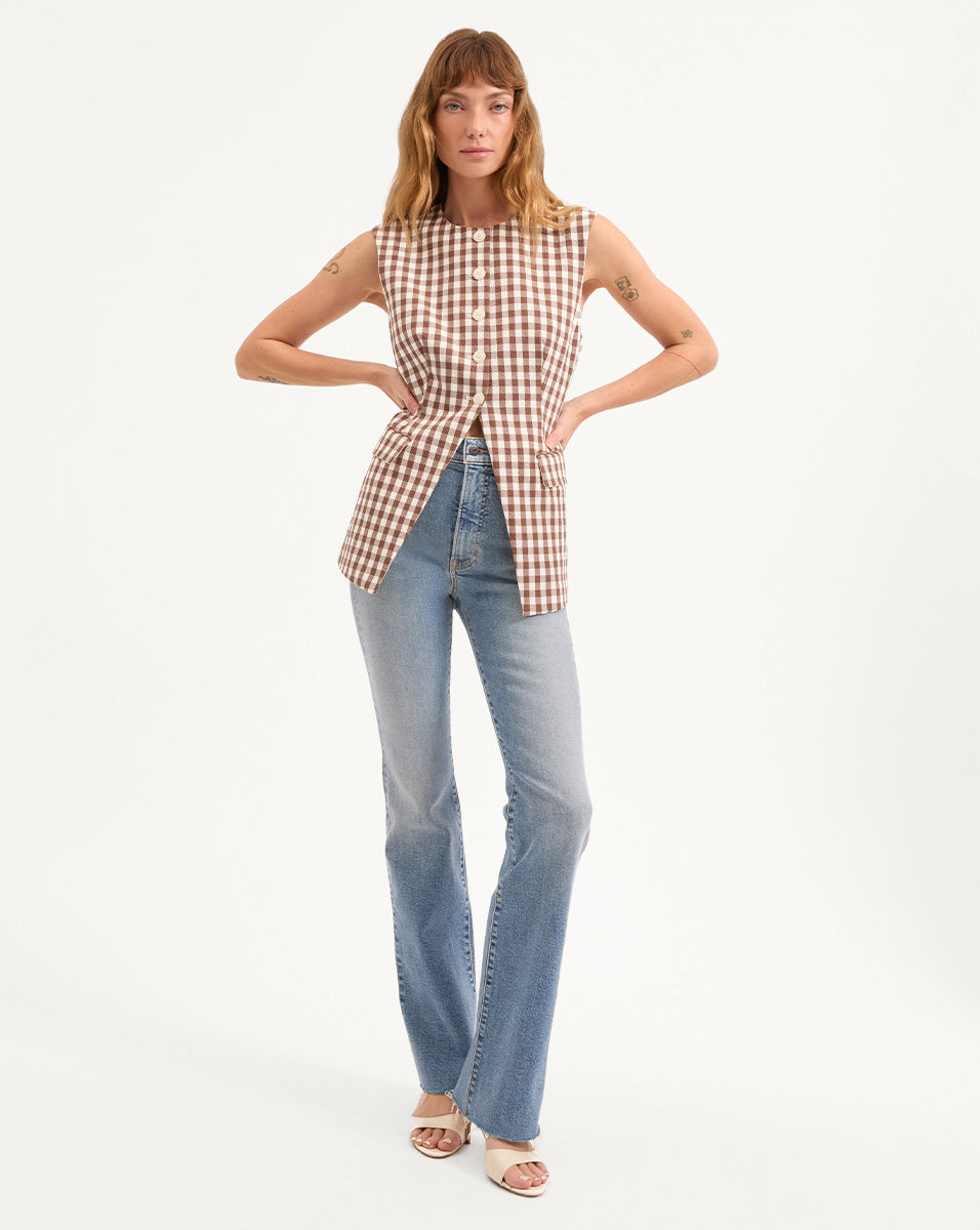Seersucker Gingham Vest for Women | Lois Cotton Stretch Waist-Defined