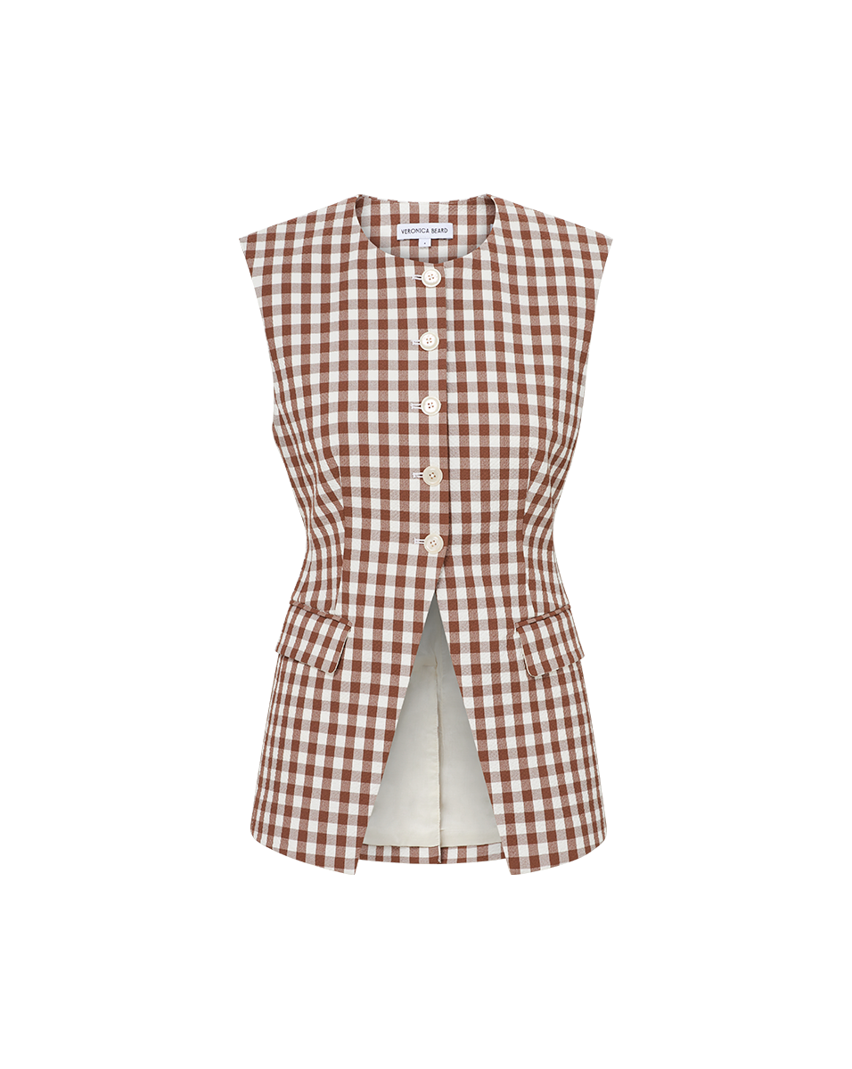 Seersucker Gingham Vest for Women | Lois Cotton Stretch Waist-Defined