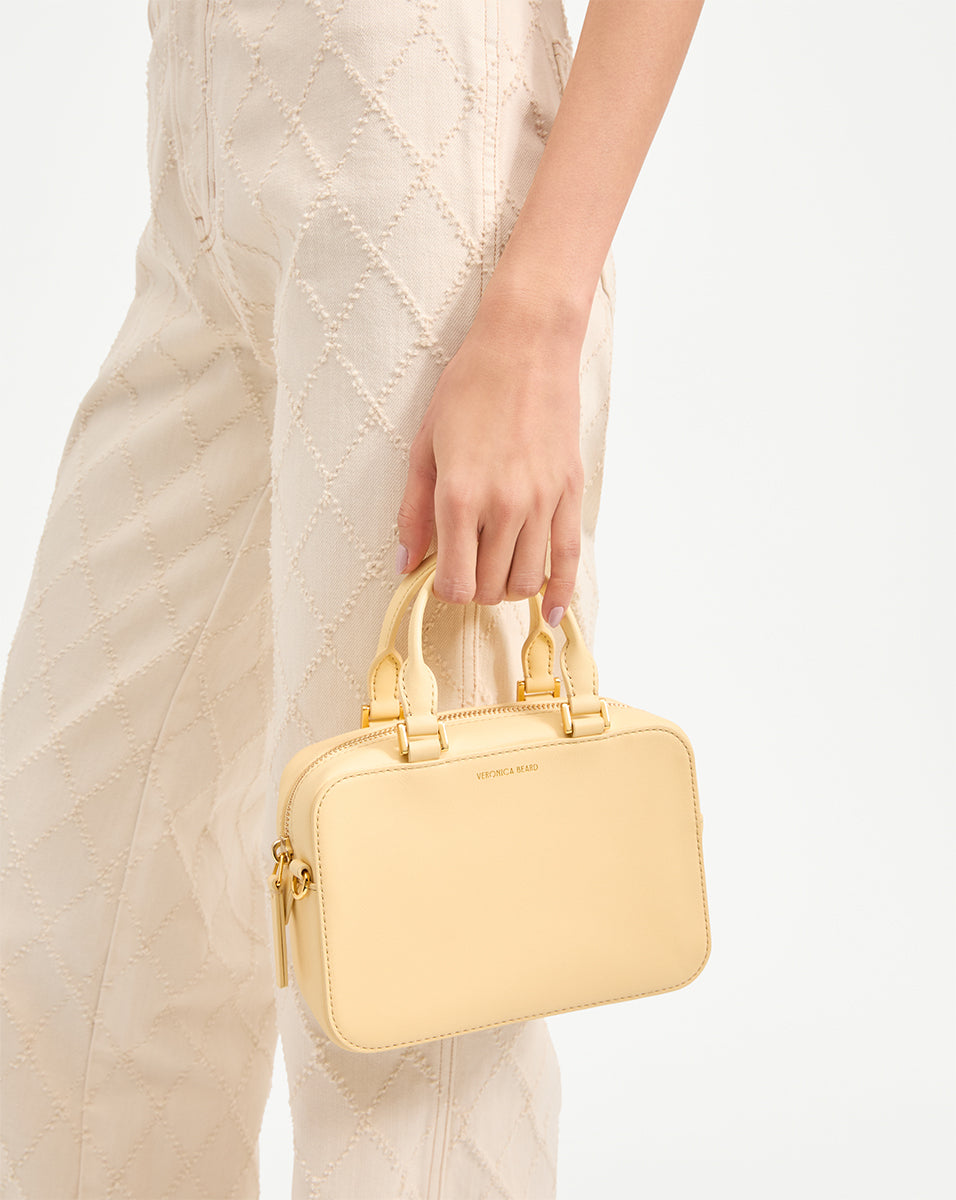 Leather Top-Handle Crossbody Bag with Gold Hardware | Boxy