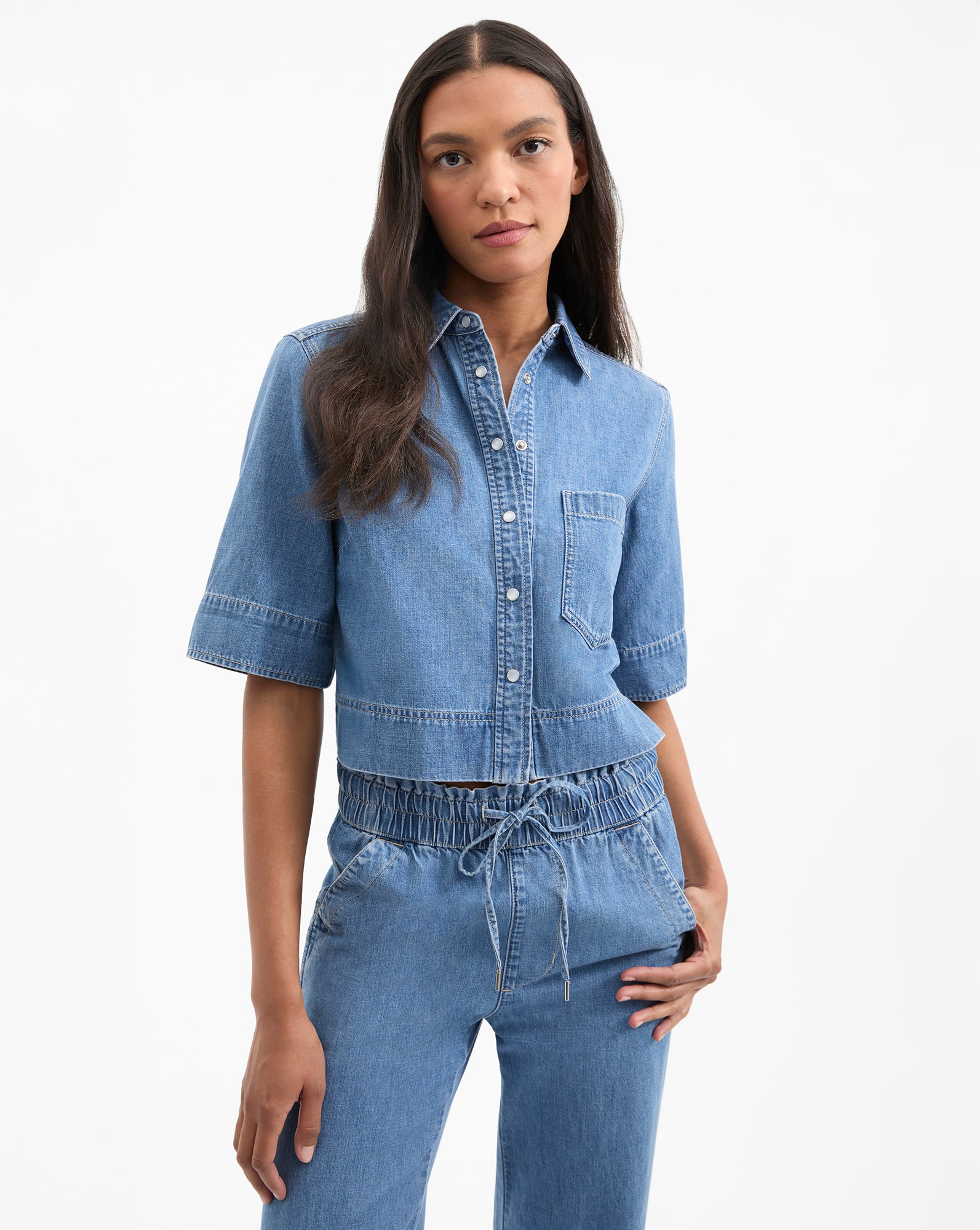 Lightweight Denim Button-Down Shirt with Cropped Fit | Spruce