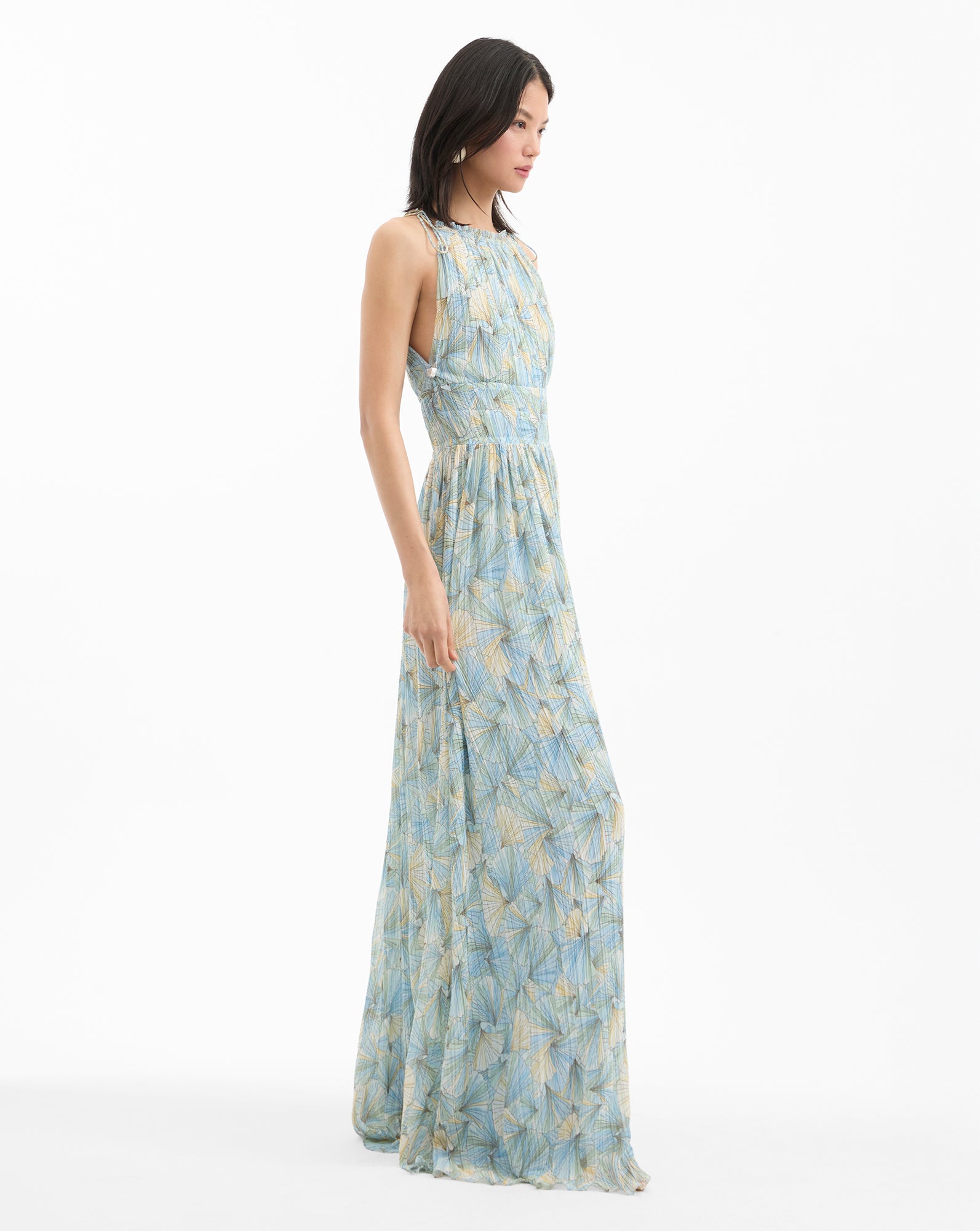 Pleated Floral Maxi Dress with Elastic Waist | Yardley