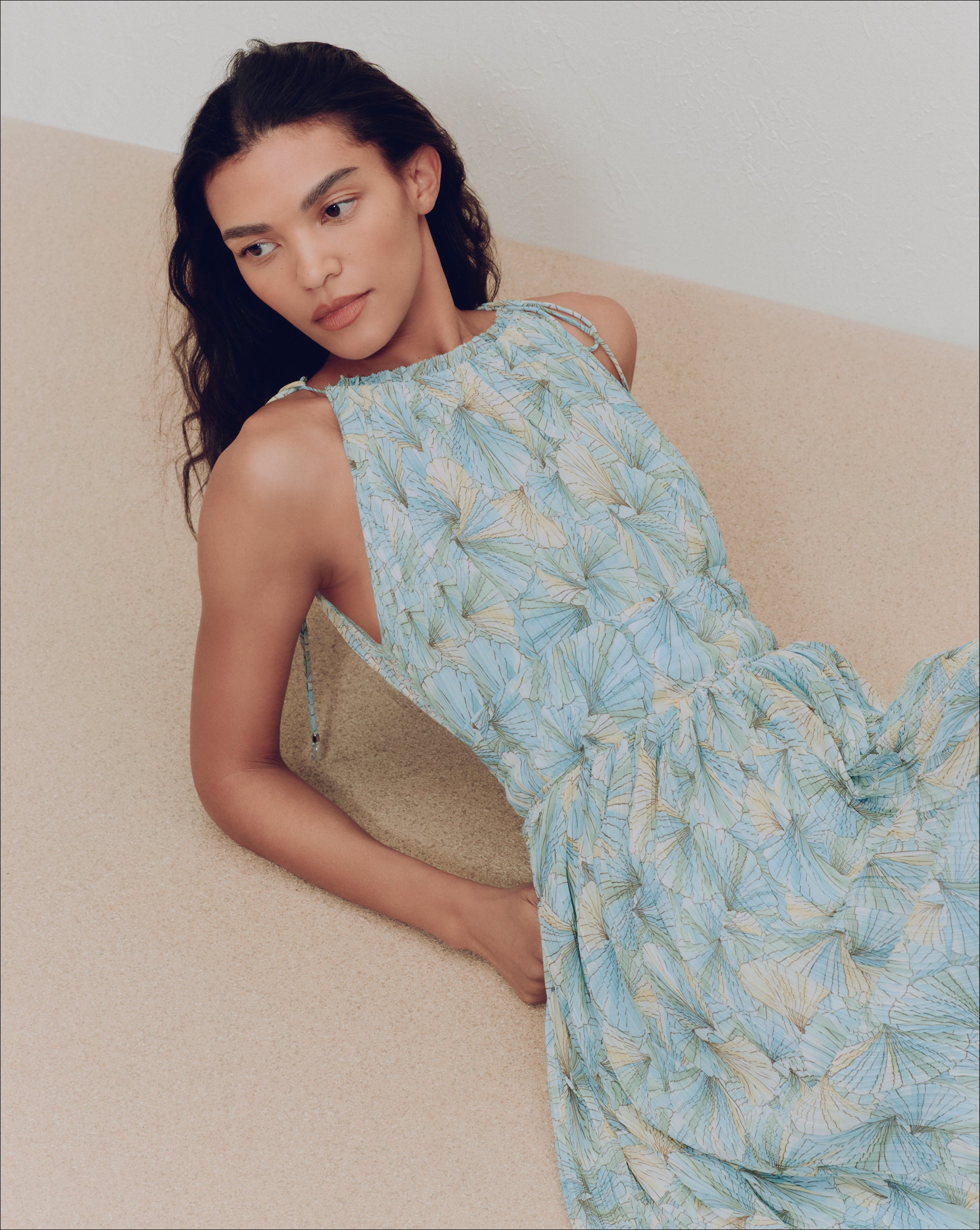 Pleated Floral Maxi Dress with Elastic Waist | Yardley
