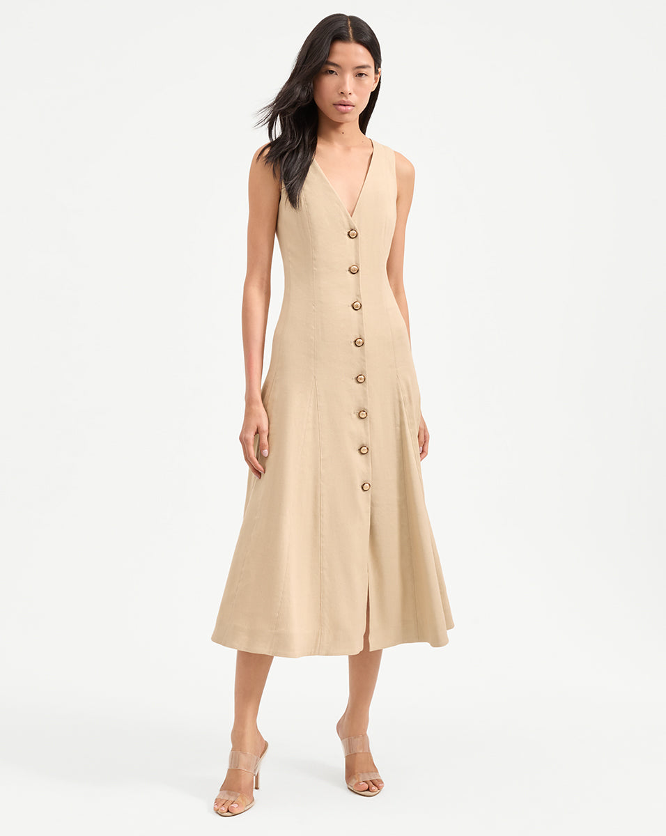 Pleated Midi Dress in Italian Linen Blend | Lou Summer Dress