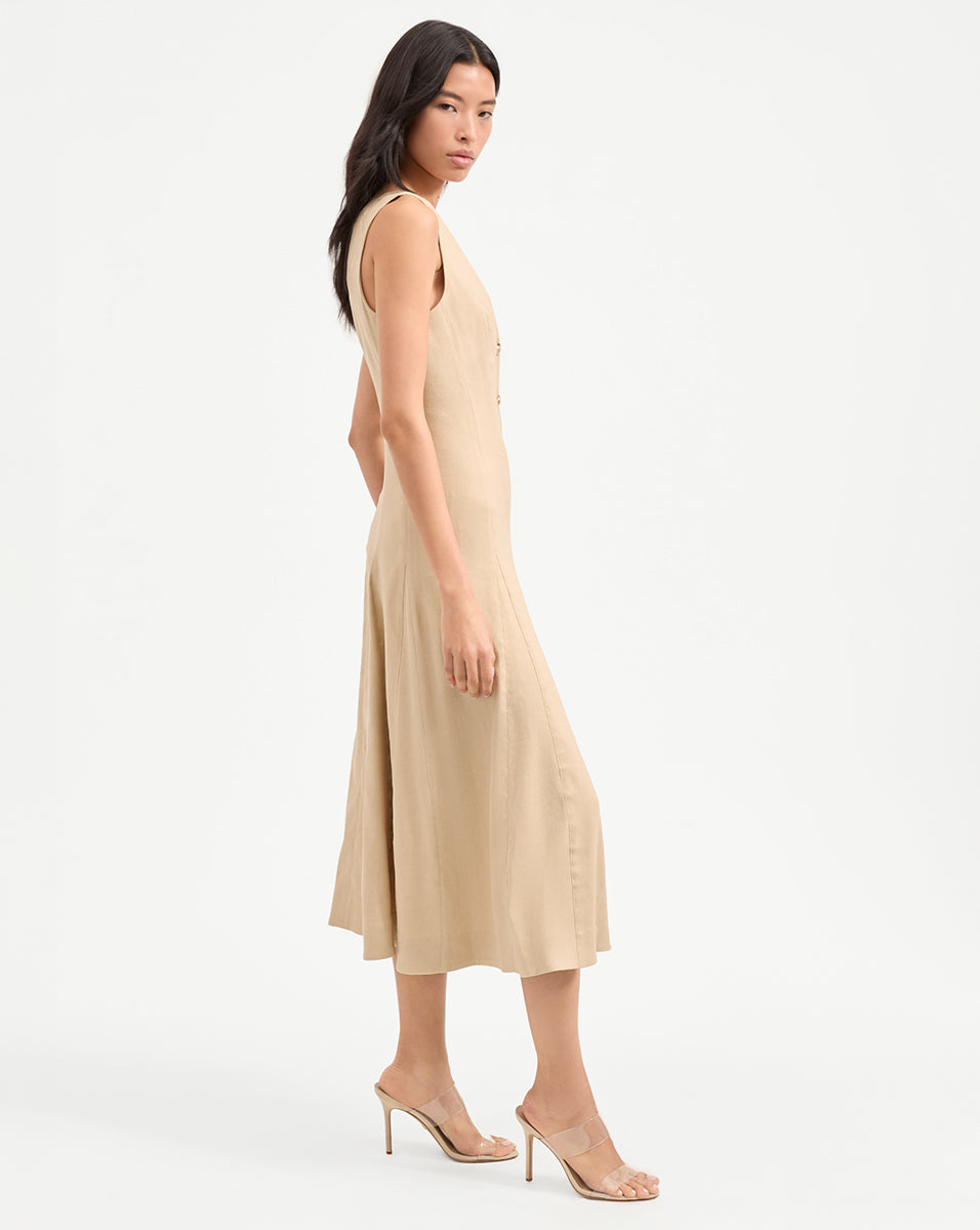 Pleated Midi Dress in Italian Linen Blend | Lou Summer Dress