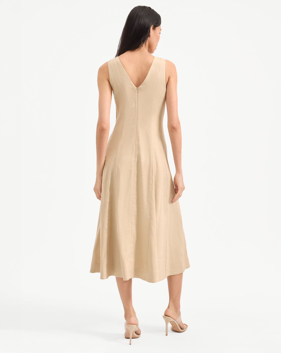 Pleated Midi Dress in Italian Linen Blend | Lou Summer Dress