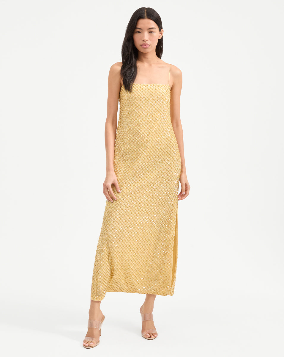 Hand-Beaded Chiffon Midi Dress for Evening Wear | Petra