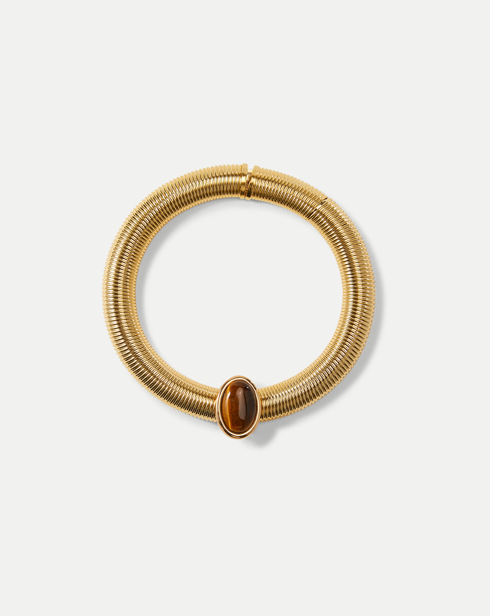 24k Gold-Plated Tubogas Necklace with Tiger's Eye Pendant | Julietta