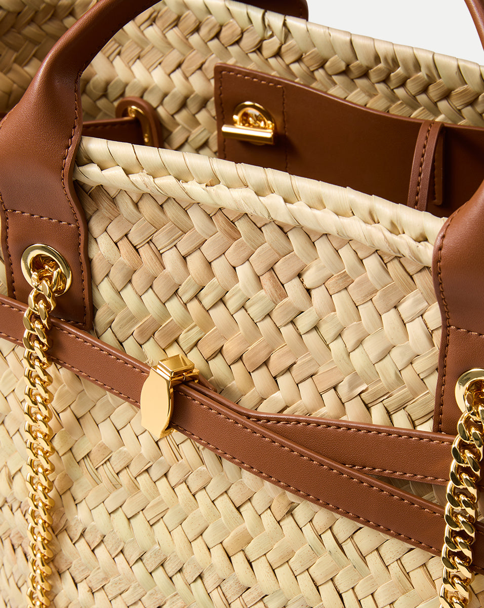 Handwoven Raffia Tote Bag with Leather Trim | Veronica Beard