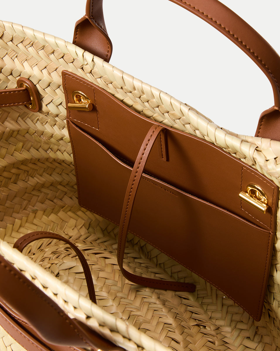 Handwoven Raffia Tote Bag with Leather Trim | Veronica Beard