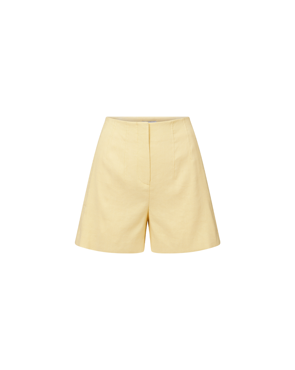 Italian Stretch-Linen Shorts for Women | Brit Butter Yellow