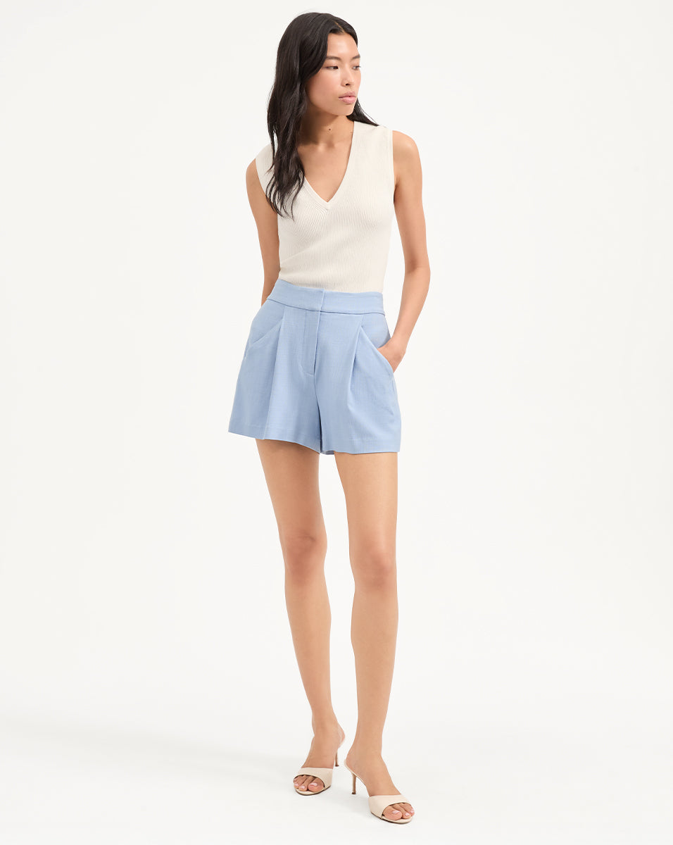 Pleated Shorts with Elastic Waist for Women | Elbe Light Blue