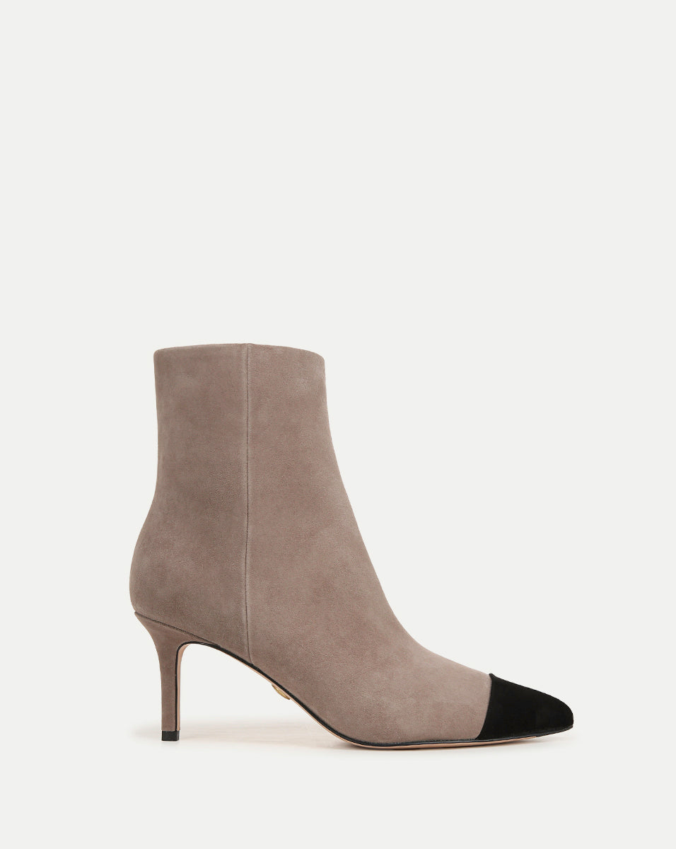 Cap-Toe Mid-Heel Bootie with Side Zip | Lisa Suede Boots