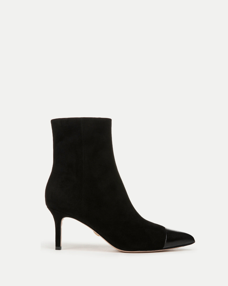 Cap-Toe Mid-Heel Bootie with Side Zip | Lisa Suede Boots