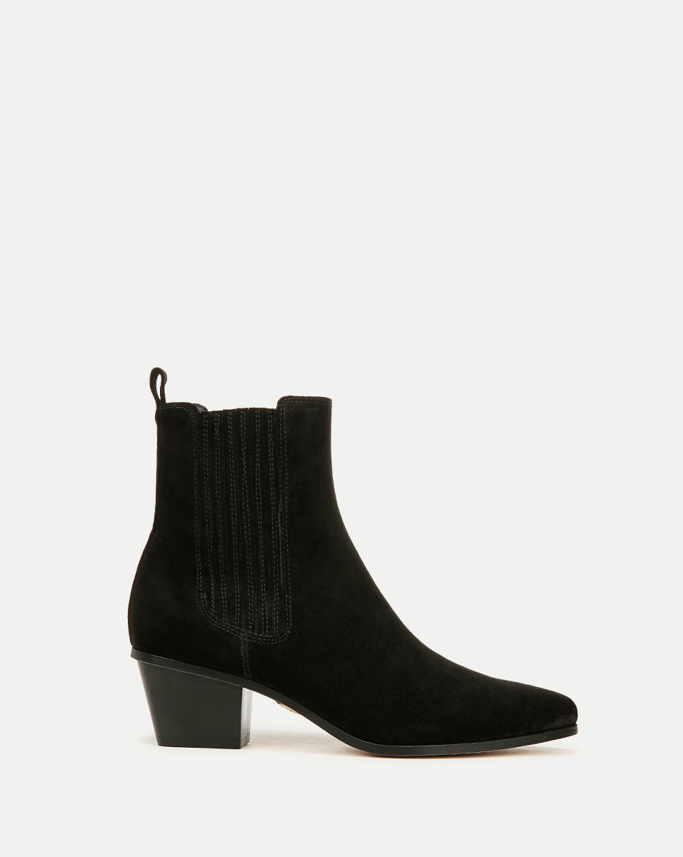Suede Booties with Almond Toe & Block Heel | Alina