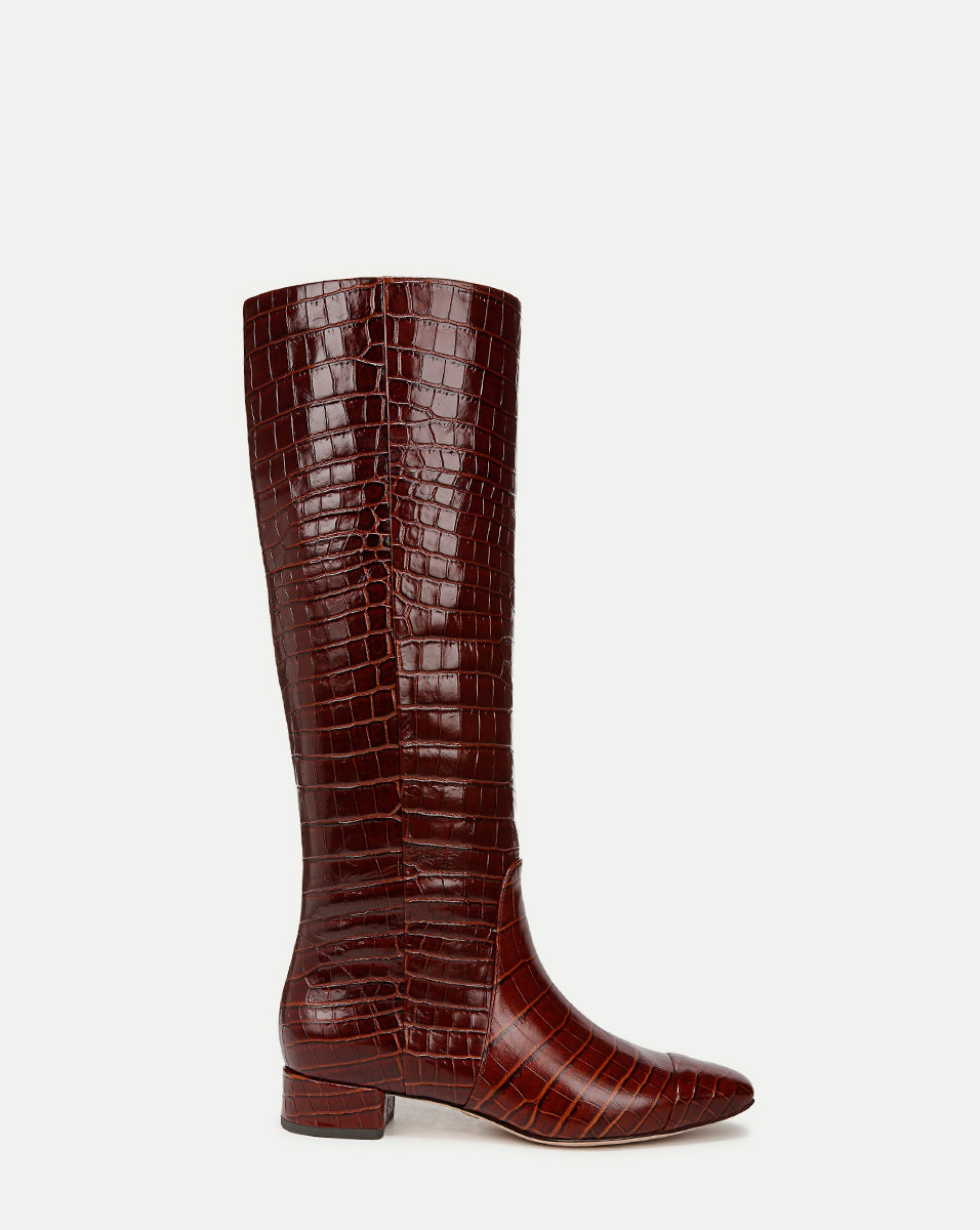 Croc-Embossed Leather Knee High Boots for Wide Calves | Cecile