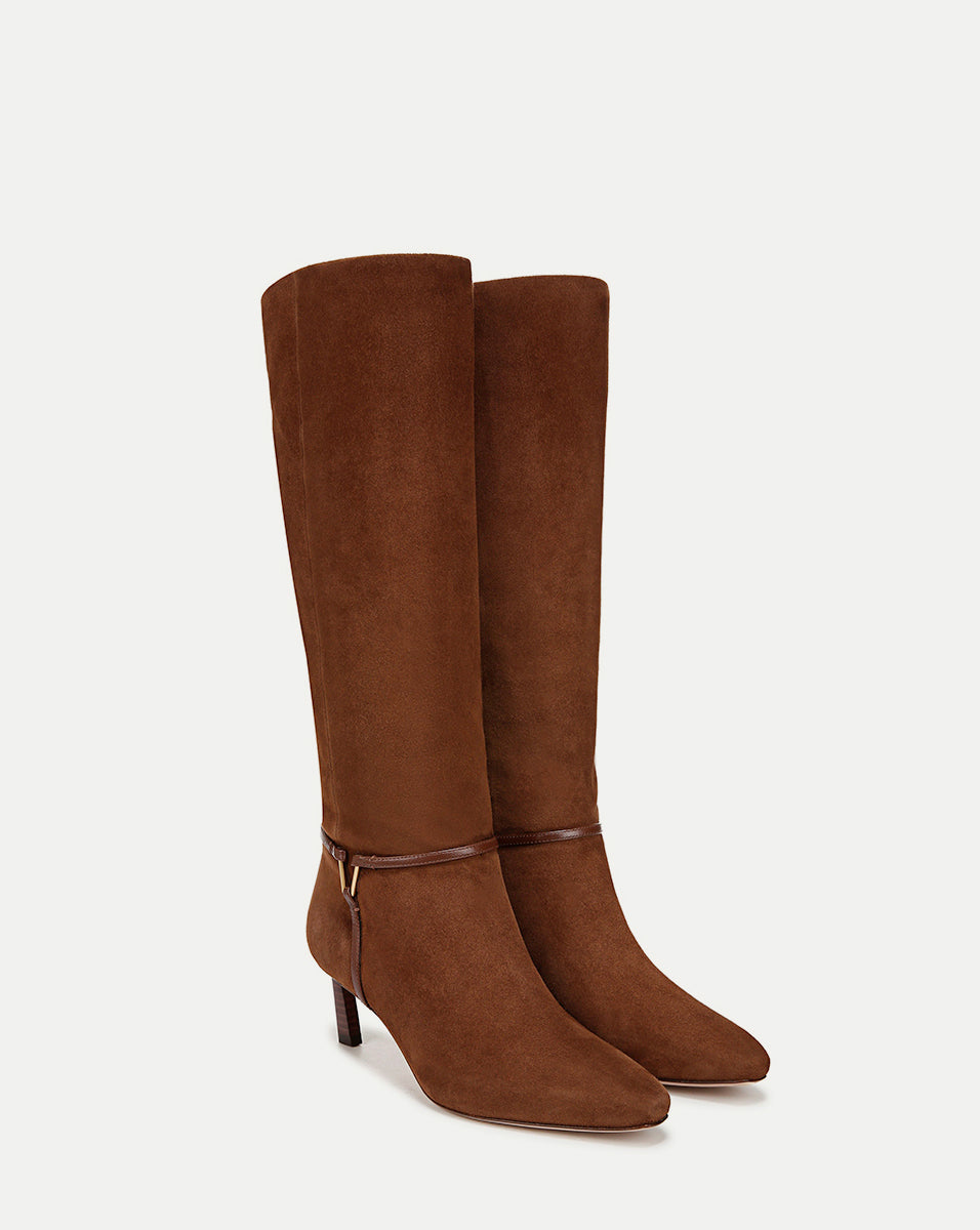 Wide-Calf Mid-Heel Suede Boots for Women | Kenzie