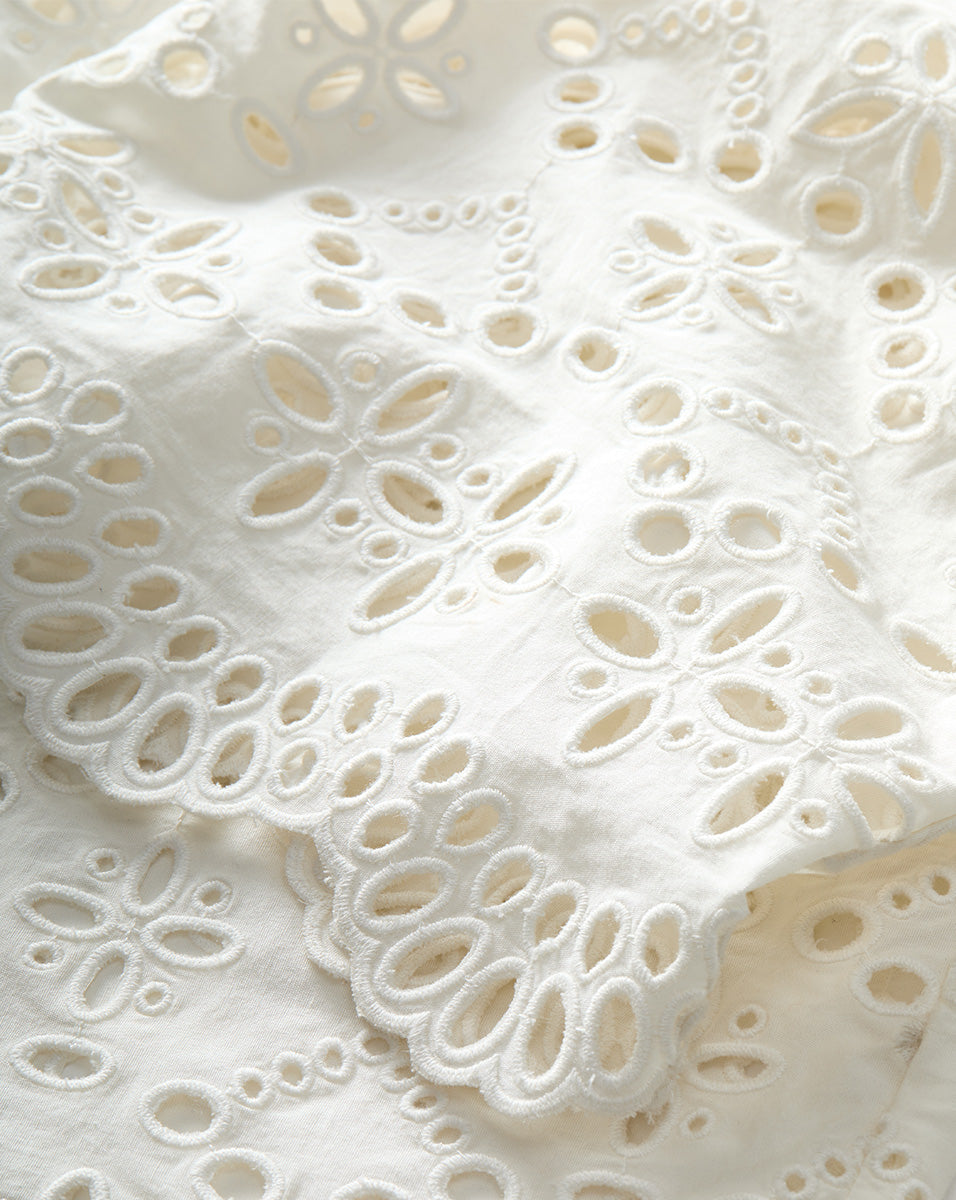 Wide-Leg Cotton Eyelet Pants with Scalloped Hem | Kemper