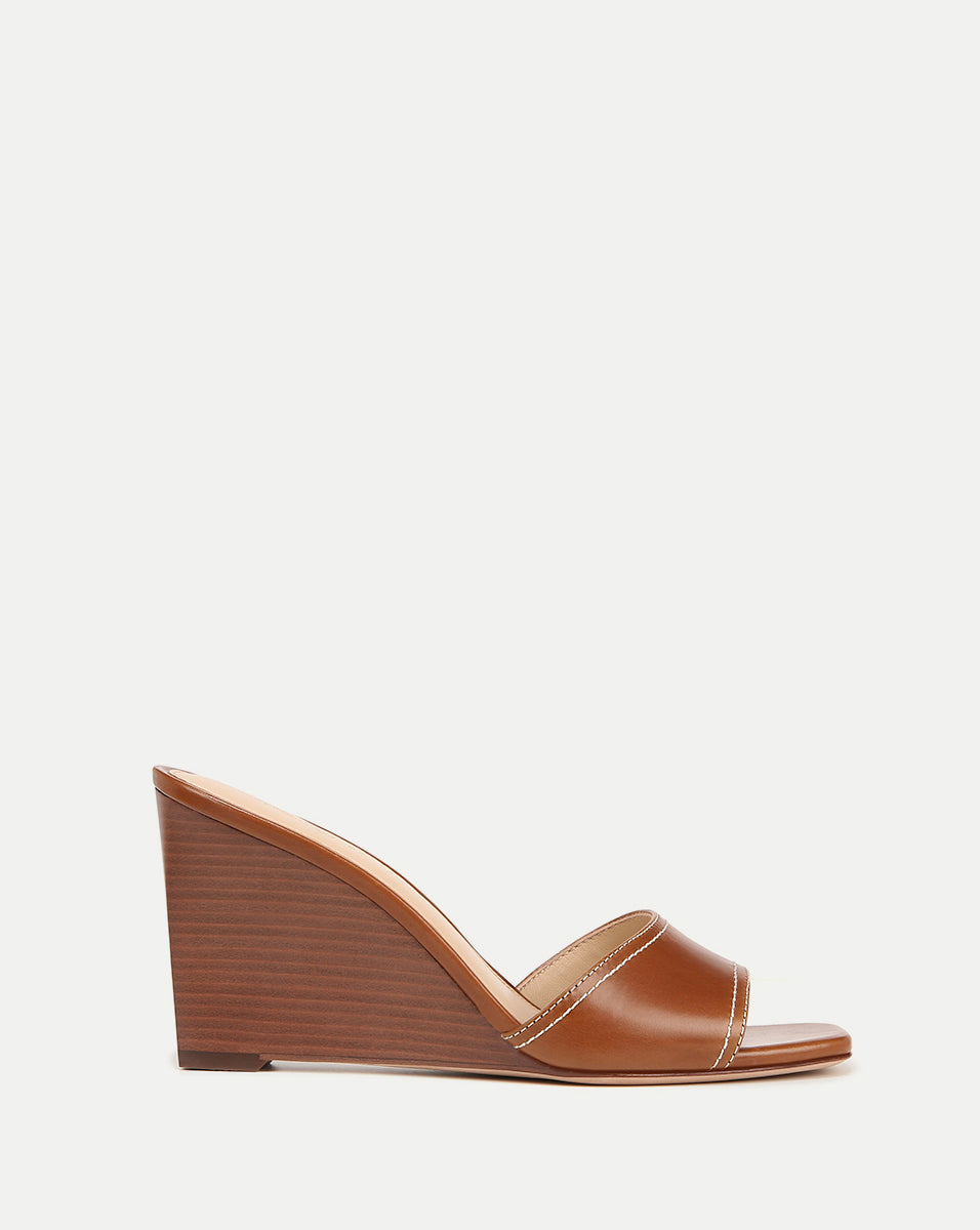 Leather Peep-Toe Wedge Sandal with Cushioned Footbed | Ellen