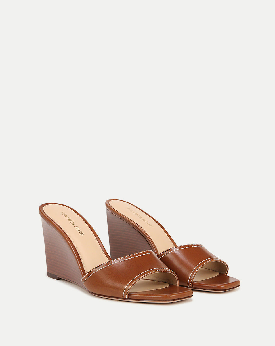 Leather Peep-Toe Wedge Sandal with Cushioned Footbed | Ellen