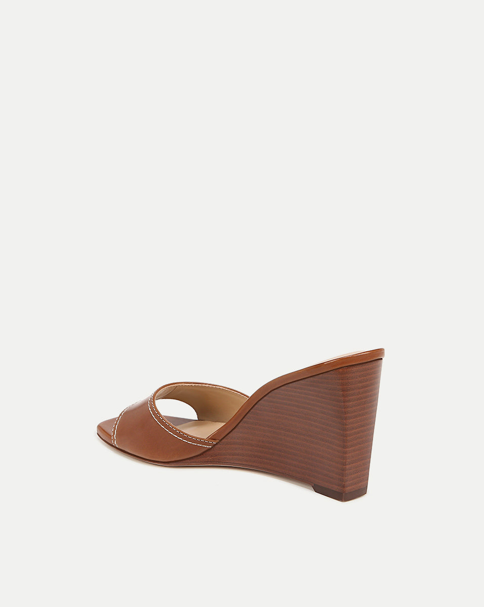 Leather Peep-Toe Wedge Sandal with Cushioned Footbed | Ellen