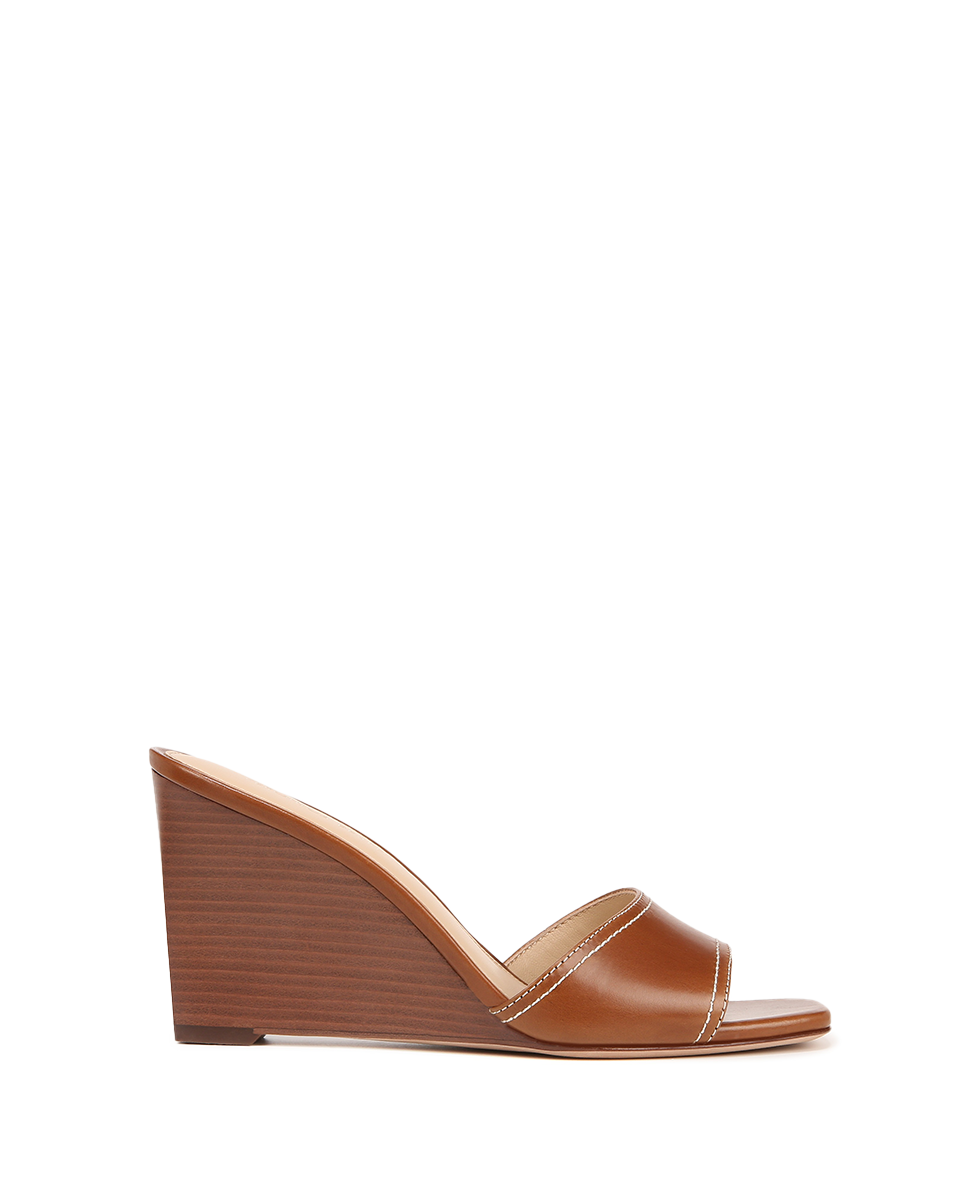 Leather Peep-Toe Wedge Sandal with Cushioned Footbed | Ellen