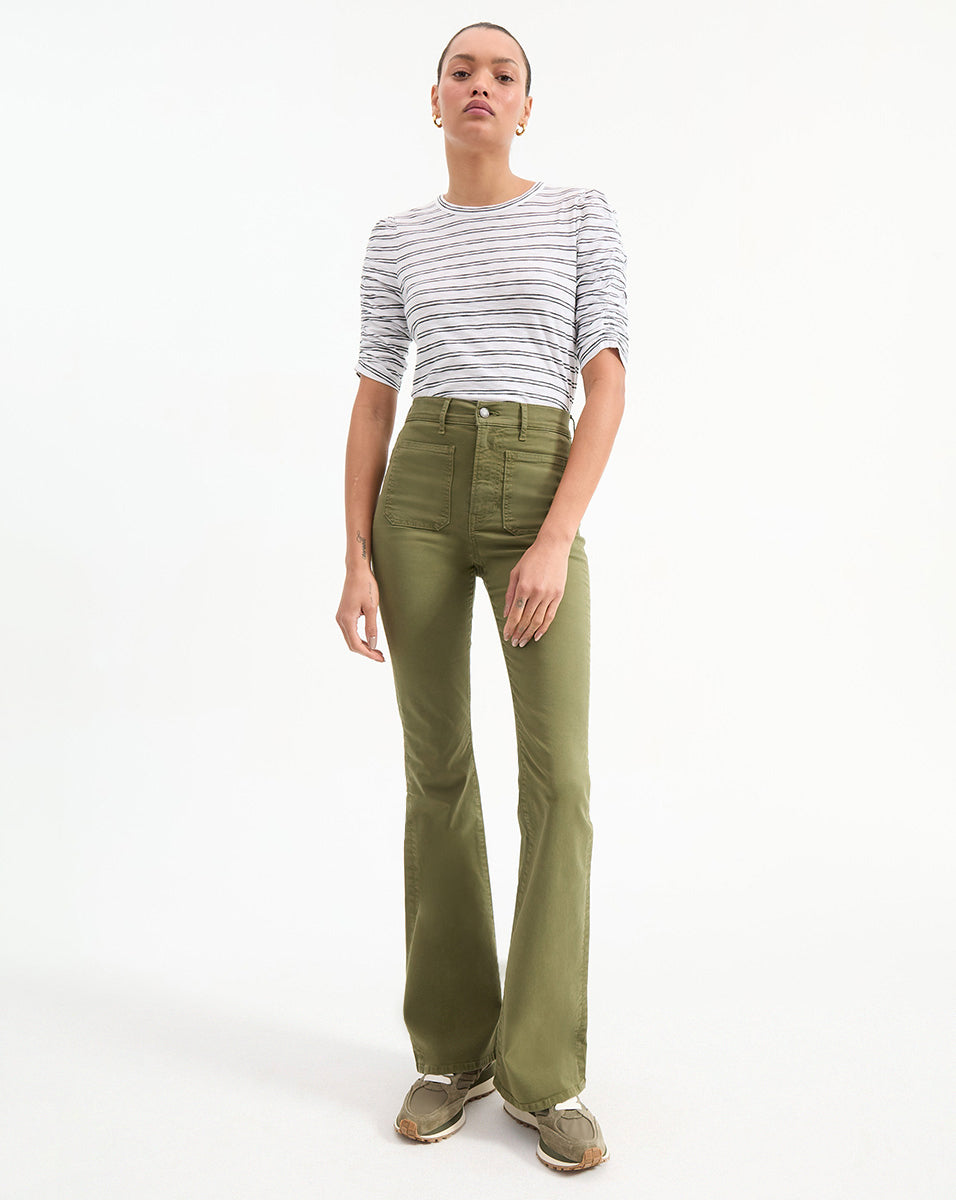 High-Rise Skinny-Flare Twill Pants with Patch Pockets | Beverly
