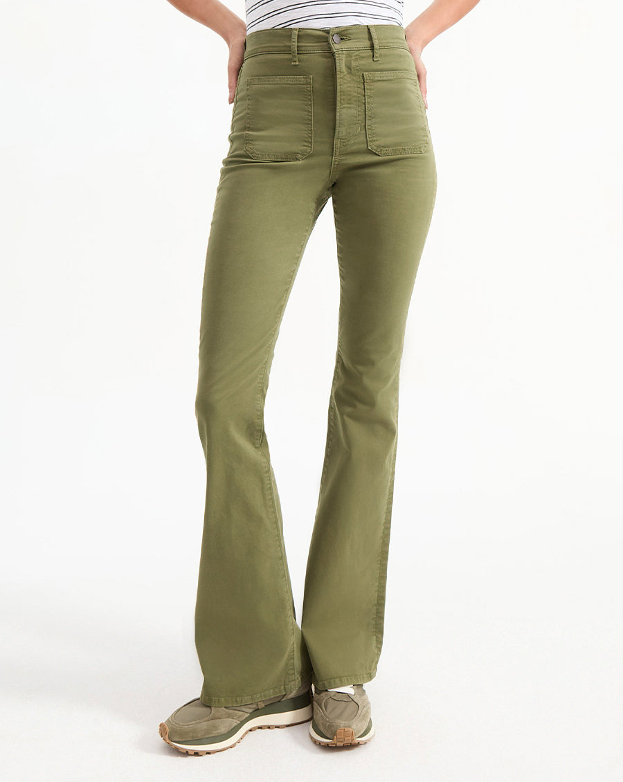 High-Rise Skinny-Flare Twill Pants with Patch Pockets | Beverly