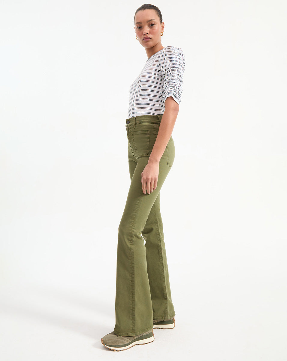 High-Rise Skinny-Flare Twill Pants with Patch Pockets | Beverly