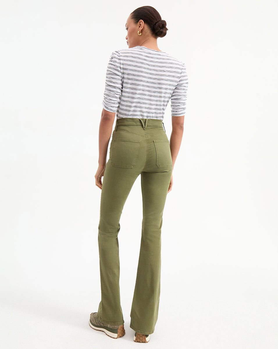High-Rise Skinny-Flare Twill Pants with Patch Pockets | Beverly