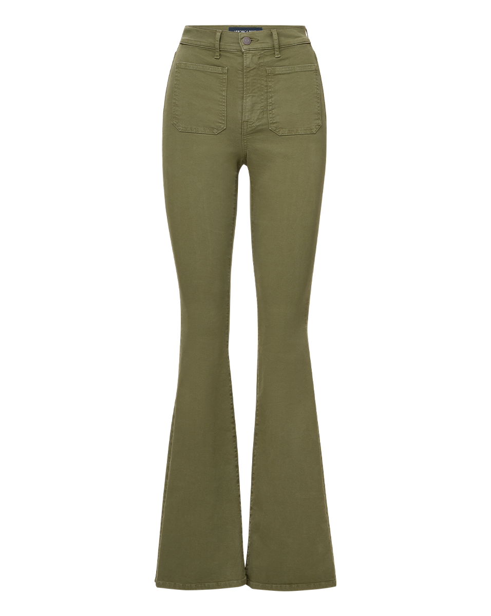 High-Rise Skinny-Flare Twill Pants with Patch Pockets | Beverly
