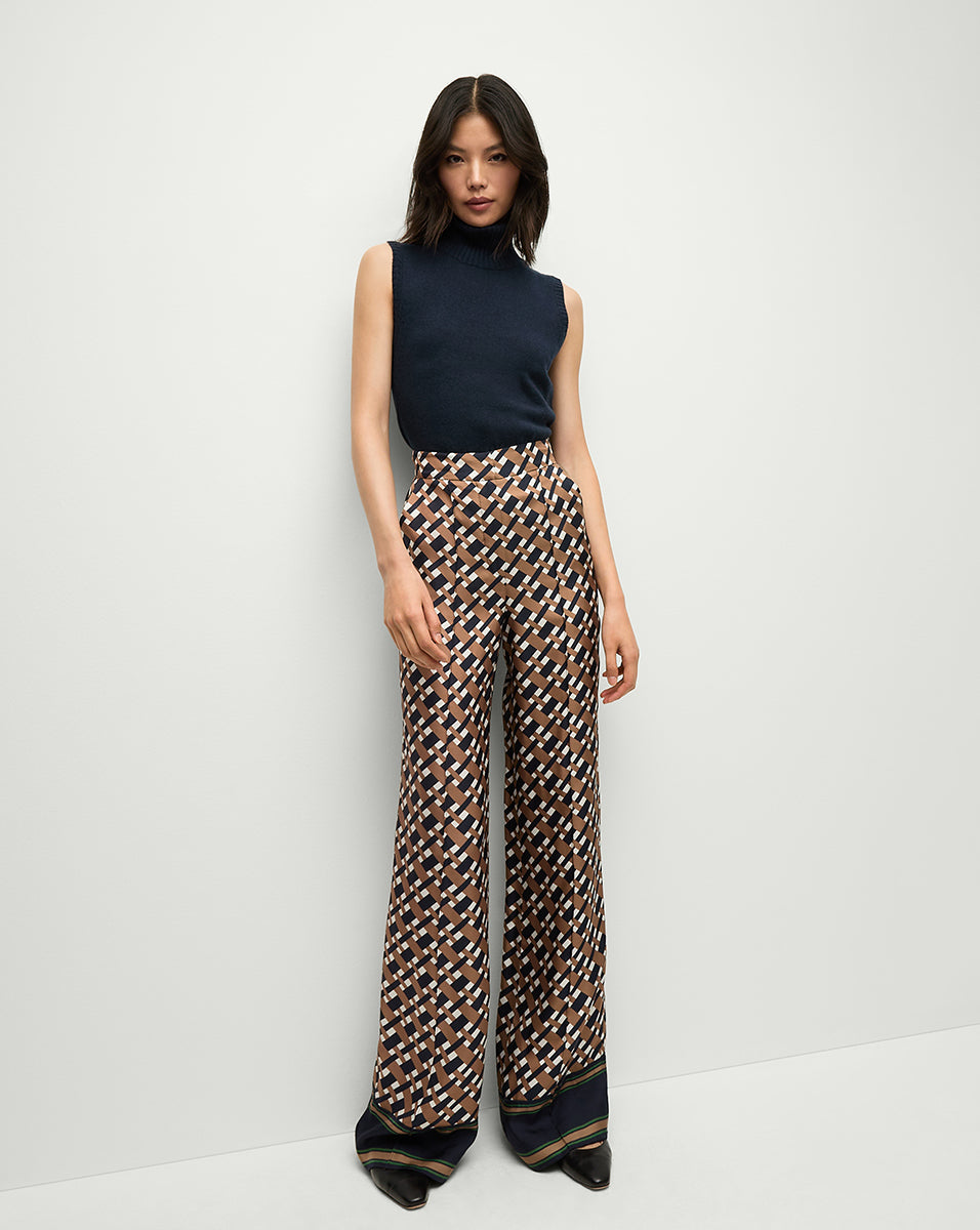 Silk Wide-Leg Pants with Basketweave Print | Edia Pant